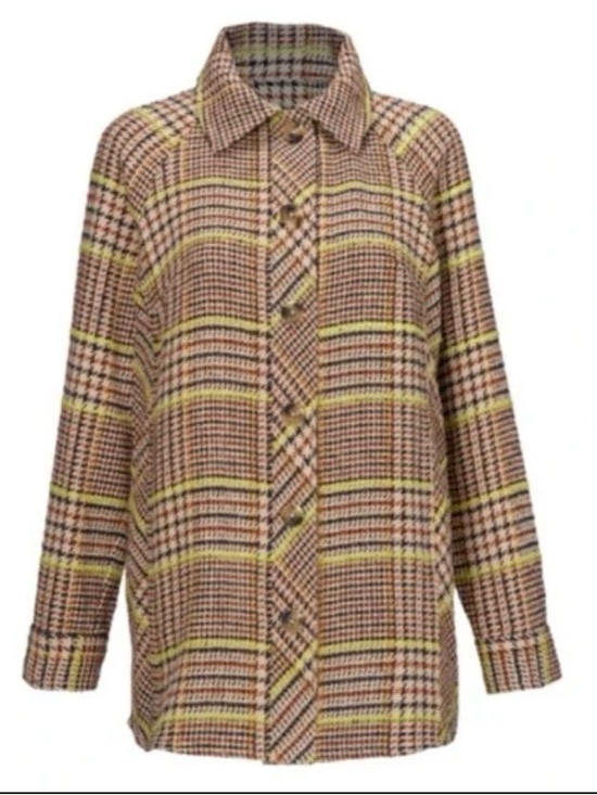 CAbi Jackets & Blazers - CAbi Yorkshire shacket jacket tan houndstooth cotton size S